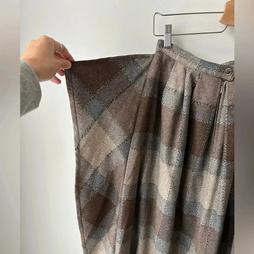Vintage 90’s high waist wool plaid ruffle  midi skirt - Picture 13 of 16